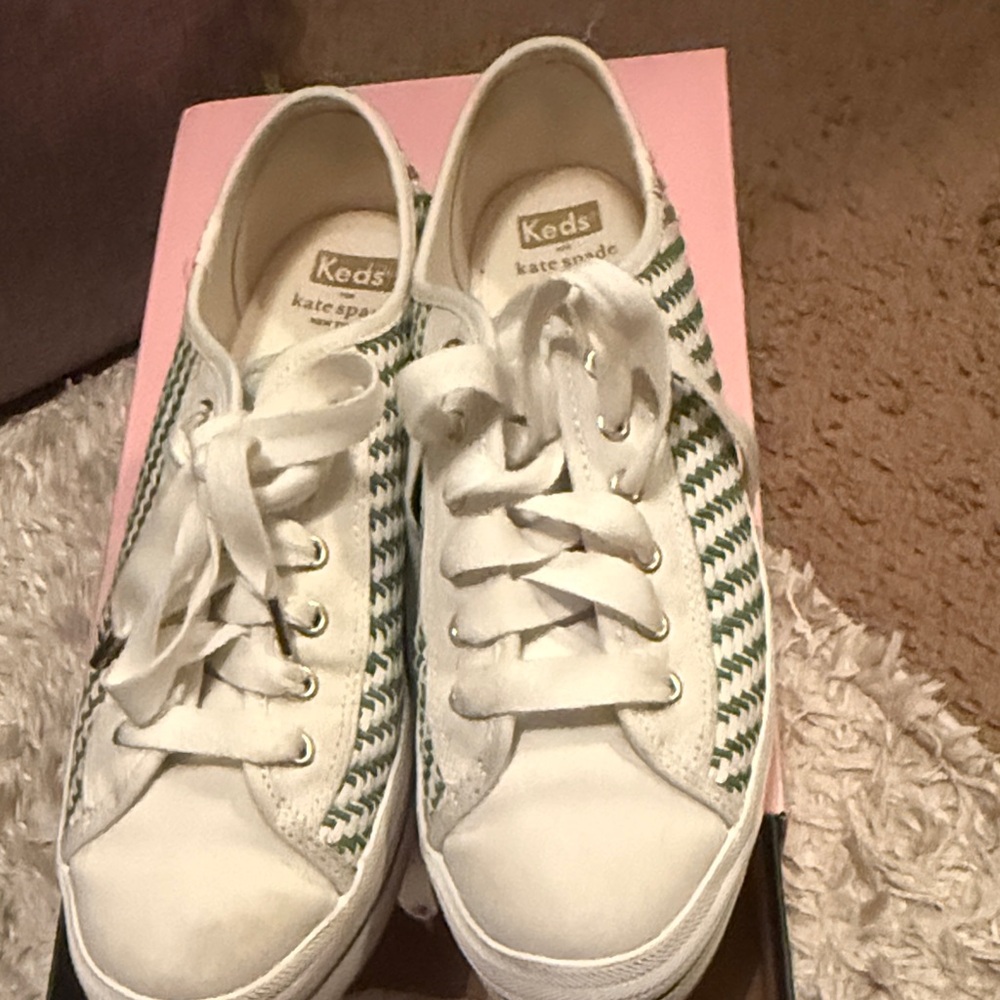 Keds Kate Spade White and Green Patterned Sneakers